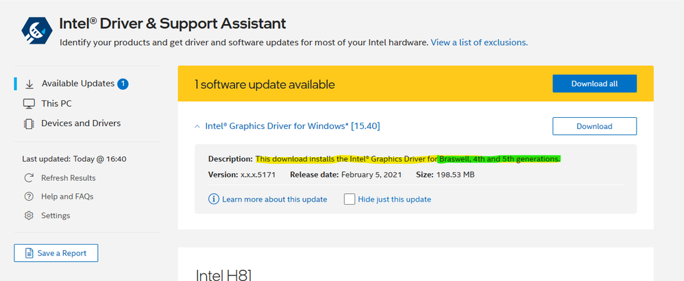 Intel Driver and Support Assistant